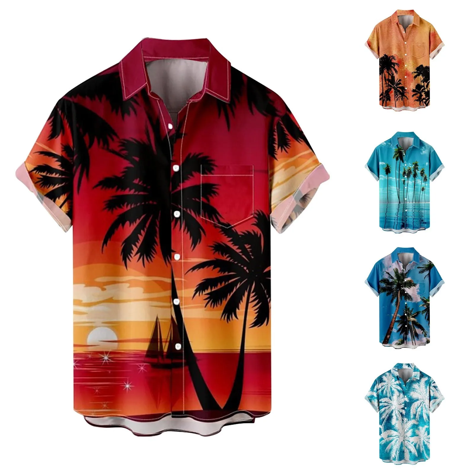 

Men'S Summer Vacation Tourism Beach Fashion Trend Leisure 3d Digital Printing Short Sleeve Shirt Viscose Shirt