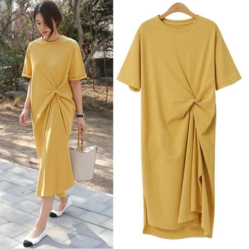 2024 Summer New Large Size Women's Loose Skirt Long Knee T Shirt Dress on Clothes Short Sleeves 1