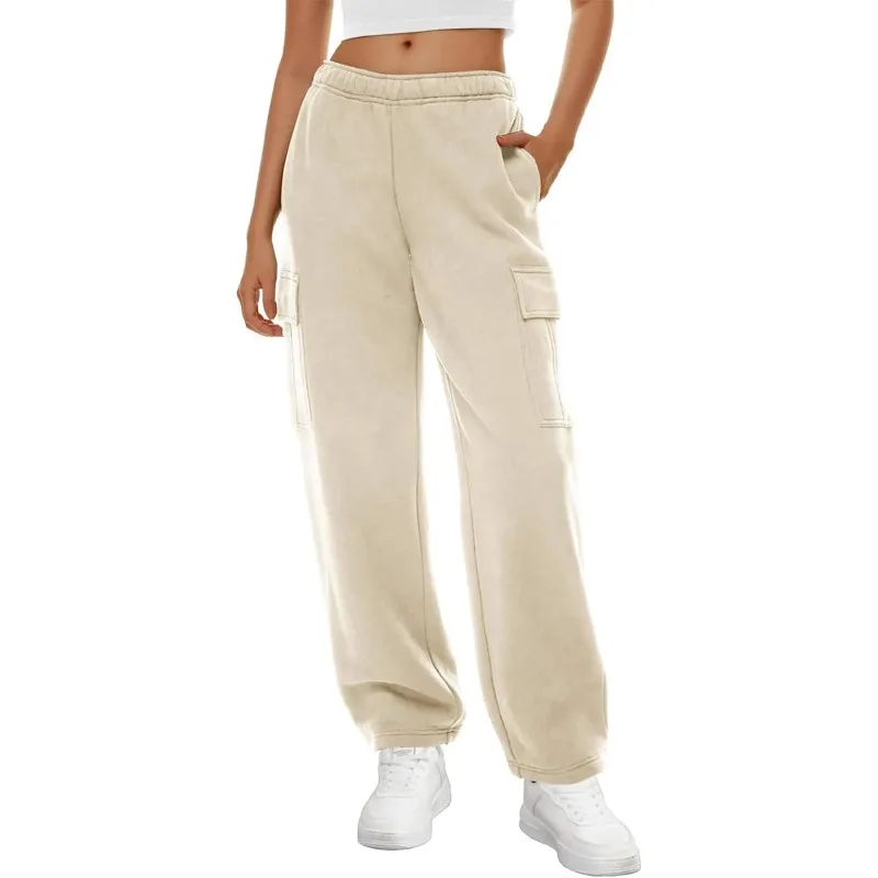 Women s Loose Cargo Sweatpants Solid Color Elastic High Waist Gym Workout Trousers Loose and Casual Pants with Pockets YDL35