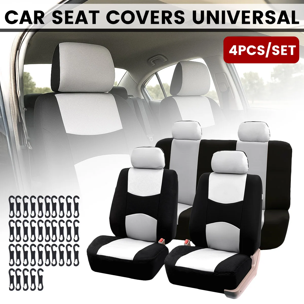 Grey Premium Breathable Polyester Car Seat Covers Set