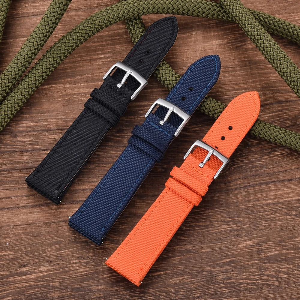 TONJETT Neues Hybrid-Canvas-Nylon-Leder-Schnellverschluss-Uhrenarmband, 18 mm, 20 mm, 22 mm, Ersatz-Smart-Armband – Detail 2