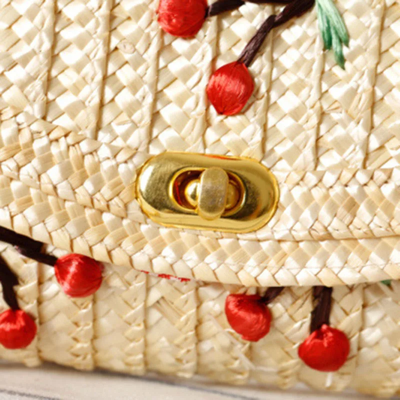 Wheat Straw Woven Women Shoulder Bag Bohemian Summer Beach Bags Cherry Banana Female Messenger Clutch Chain Flap Crossbody Bag - Image 5