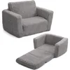 2-in-1 Flip Out Cuddly Sherpa Toddler Couch, Convertible Sofa to Lounger, Grey 1