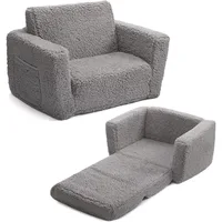 2-in-1 Flip Out Cuddly Sherpa Toddler Couch, Convertible Sofa to Lounger, Grey 1