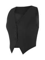 Mode femme noir gilets sans manches décontracté col en V bouton gilet formel affaires smoking chemise coupe ajustée recadrée Blazer gilets 3