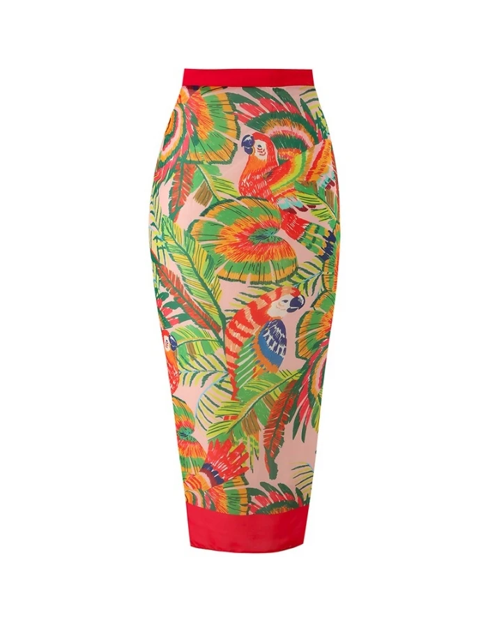 Summer Sexy Set Women 2 Pieces Fashion Floral Detail One Piece Swimsuit with Cover Up Tropical Print Chiffon Casual Women Outfit
