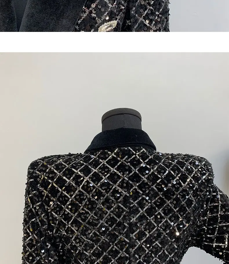 Black Sequined Thickened Women's Cotton Jacket 2025 New Winter Warm Elegant Fashionable Lapel High Quality Women Warm Coat H663