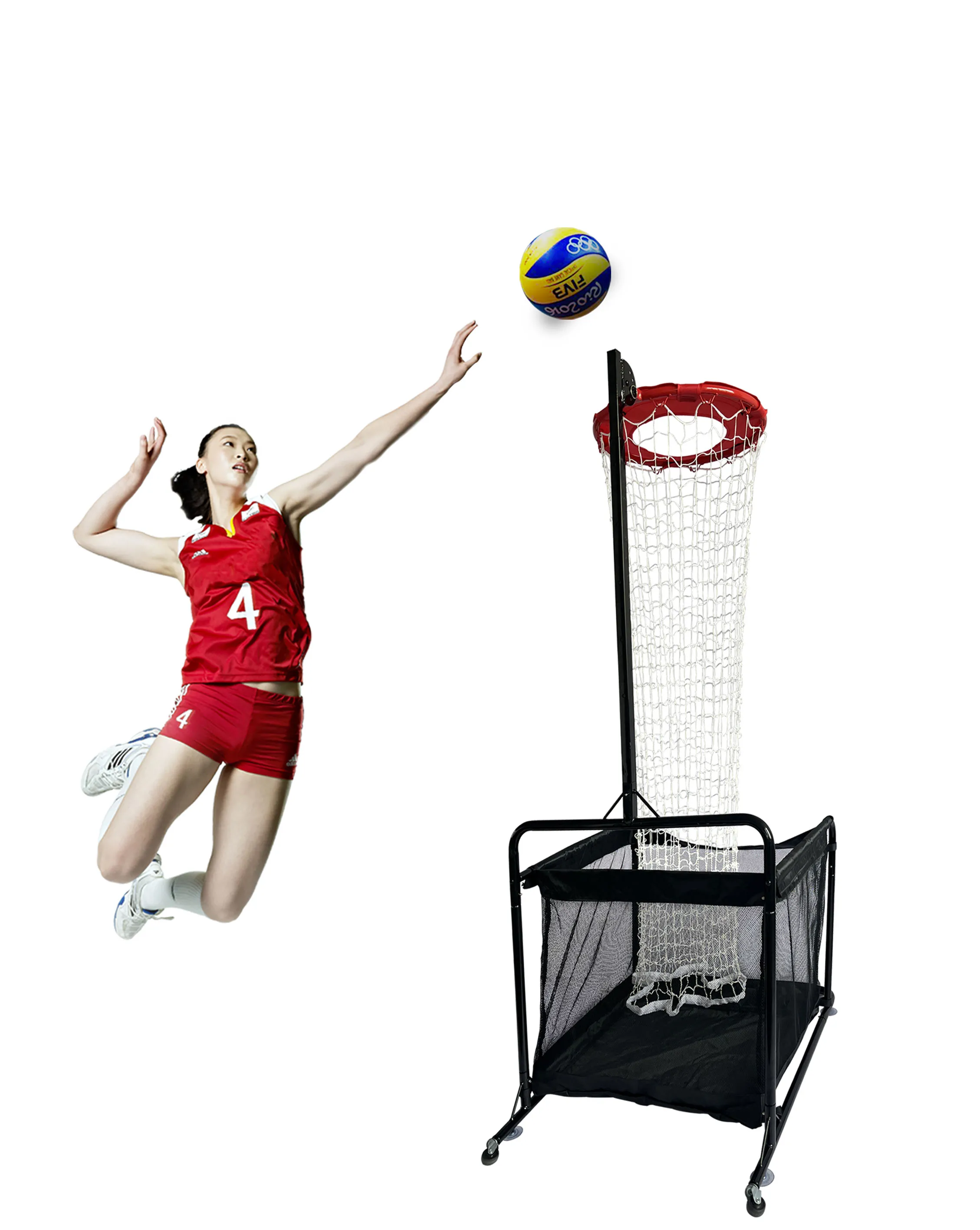 Volleyball Setter Training Equipment Volleyball Setting Trainer Setter Net with 2 Target Hoop Size 5 Angle