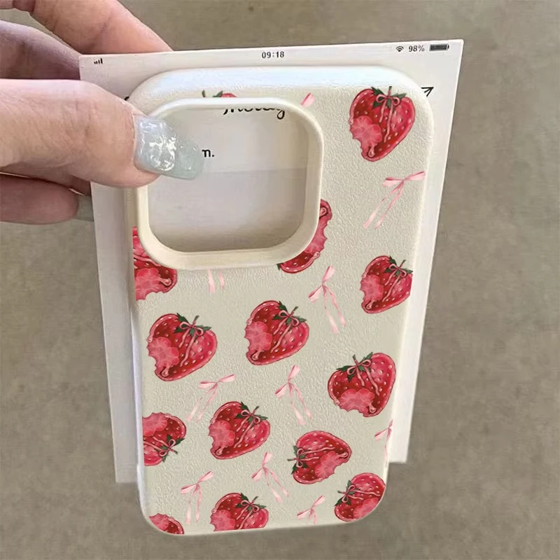 Sweet Pink Bow Strawberry Pattern Shockproof Soft Phone Case