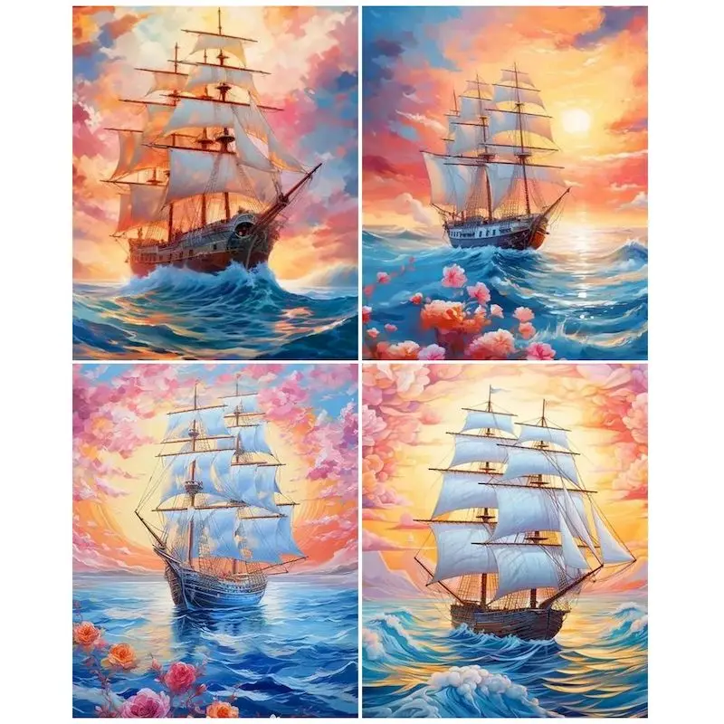 

CHENISTORY Coloring By Number Sea Sailing Scenery HandPainted Kits Drawing Canvas Pictures Oil Painting Home Decoration