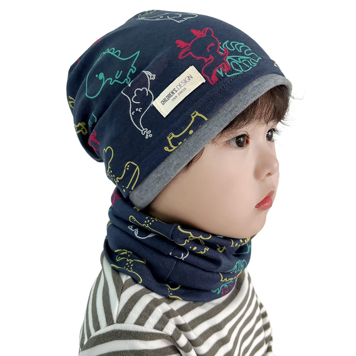 Nouveau bon coton enfants chapeau écharpe ensemble Panda vaisseau spatial automne hiver chapeau pour garçons chaud enfants bonnets bébé cou écharpe col