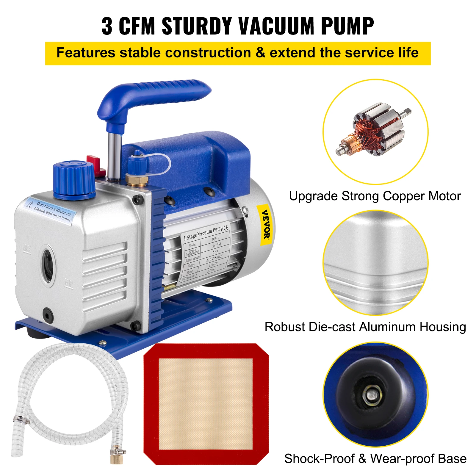 5 Gallon(22 Liter) Vacuum Chamber Kit 3 CFM 1/4HP Single Stage Vacuum Pump HVAC A/C Refrigeration Kit electric vacuum pump