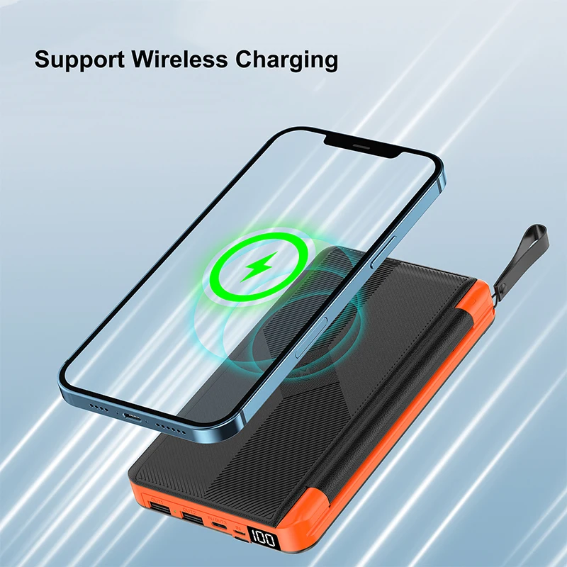 20000mAh Folding Solar Power Bank With 3 Solar Panel Outdoor Portable Qi Wireless Charger Powerbank For Phone Traveling Camping_voghion.com