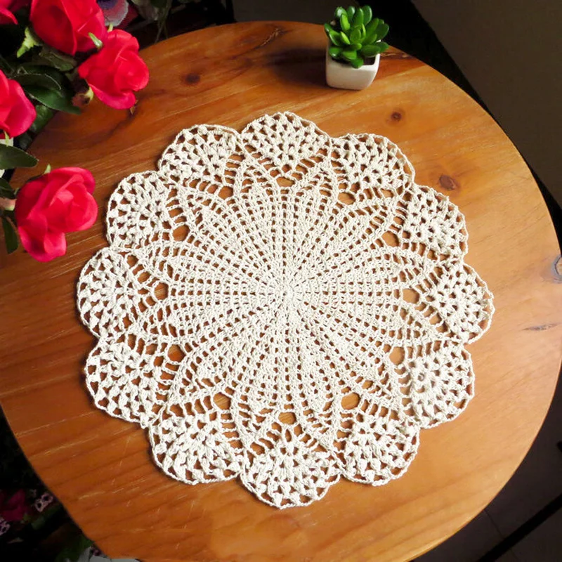 

Round crochet cotton handmade flower placemat coaster Christmas table place mat cloth wedding Table decoration and accessories