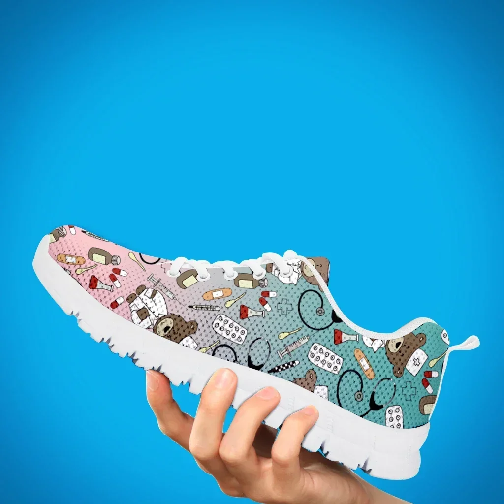 Women's Casual Sneakers Cute Medical Bear Print Flats Woman Cute Gradient Nursing Footwear Females Spring Loafers 4