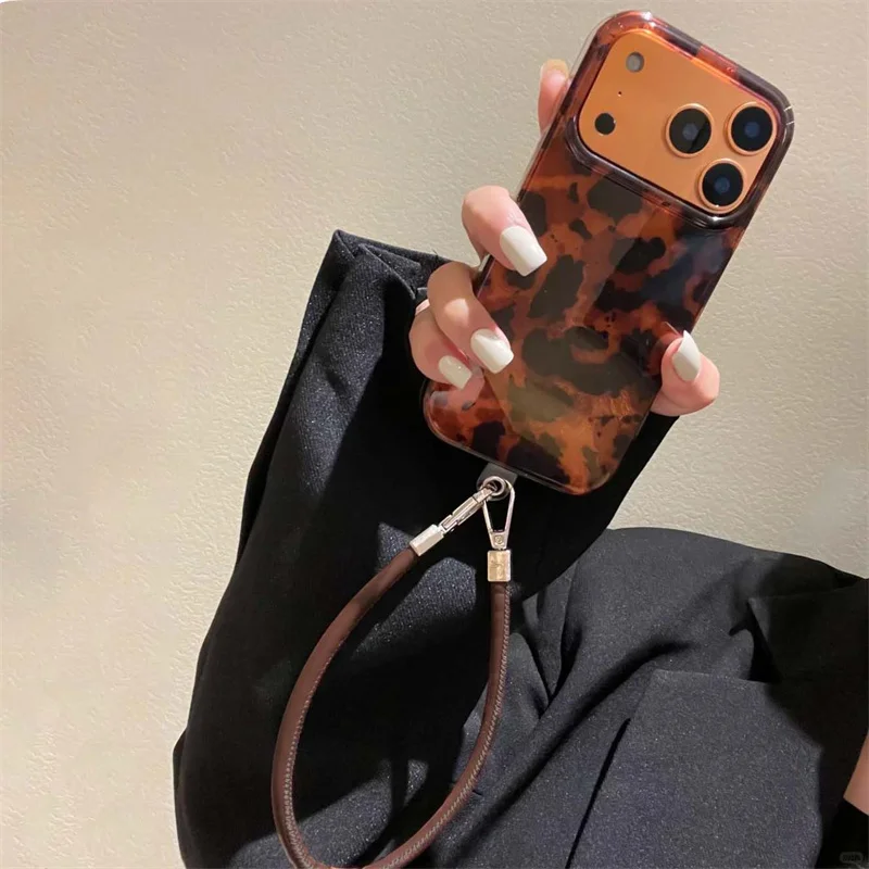 Coque de téléphone à imprimé léopard ambre IND, impression Vortex, avec lanière, pour iPhone 11 12 13 14 15 16 17 Pro Max - AliExpress