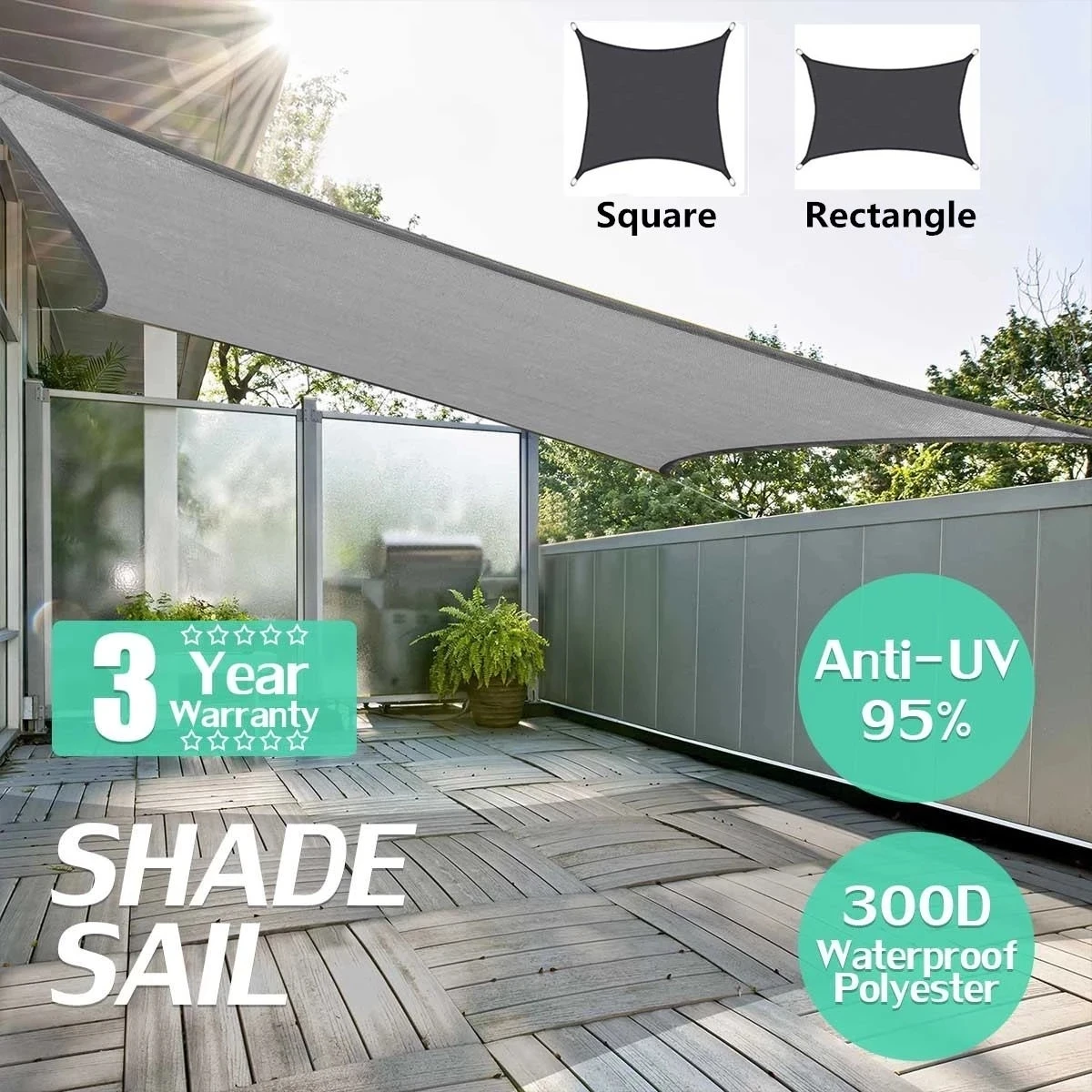 420D Polyester Shade Sail Waterproof Square Rectangle Garden Canopy Patio Pool Canopy Sun Shade Camping Awning