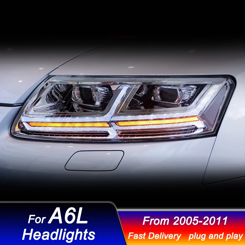 아우디 A6L 2005-2011-Q7 스타일 풀 LED DRL 동적 신호 헤드 램프, Bi Xenon 빔 헤드 램프, 자동차 헤드라이트 액세서리
