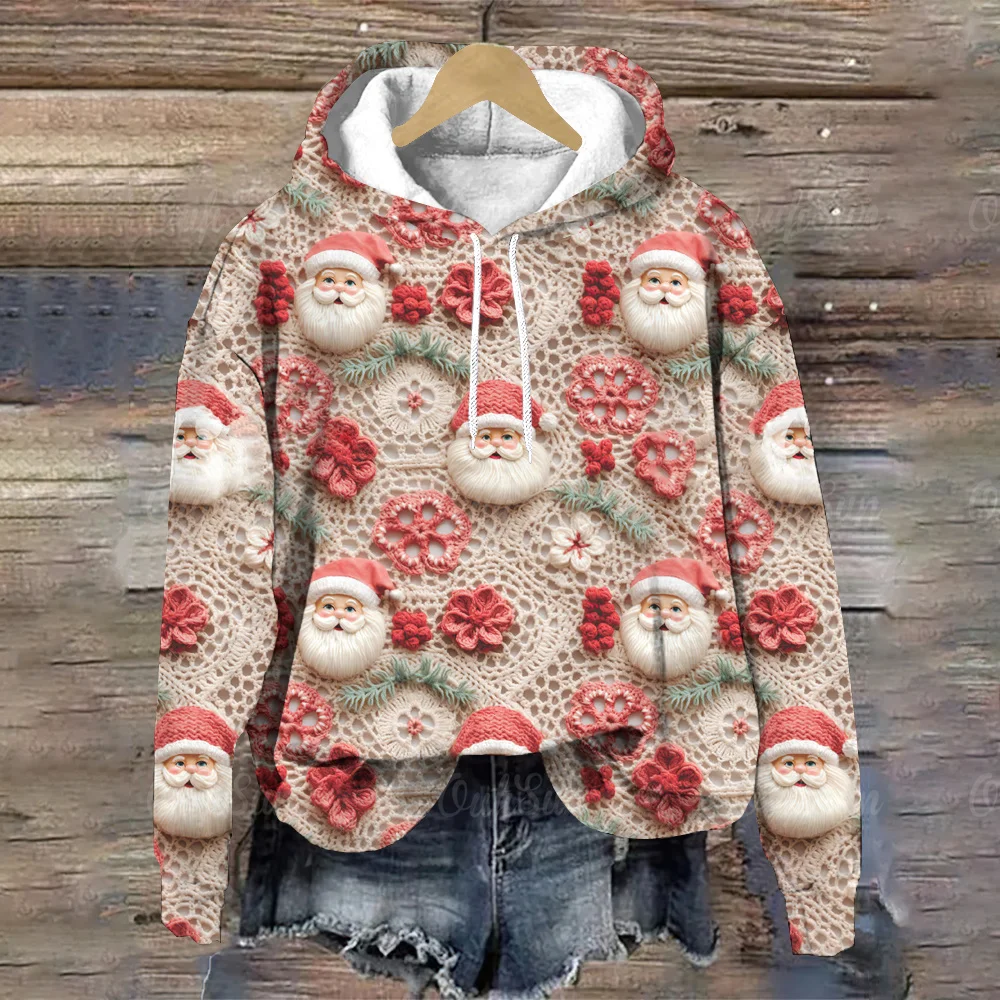 

Women Christmas Hoodie Tops Casual Fashion Pullover 3d Santa Claus Print Streetwear Autumn Oversized Female Hooded Sweatshirt