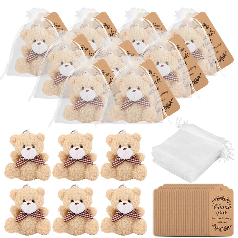 30pcs/10set Bear Gift with Organza Bag Thank You Card for Baby Shower Wedding Decoration Supplies Kids Birthday Party Guest Gift