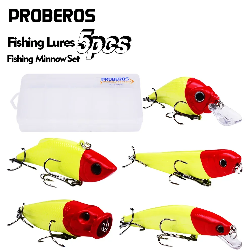 

Набор рыболовных приманок PROBEROS 5 шт./коробка, твердые приманки в форме гольяна, карандаш, искусственная жесткая приманка, кренкбейт, ВИБ и Поппер