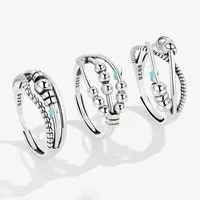 KOFSAC Thai 925 Sterling Silver Jewelry Adjustable Ring Vintage Trendy Rotate Beads Rings For Women Chic Relieve Stress Gift 1