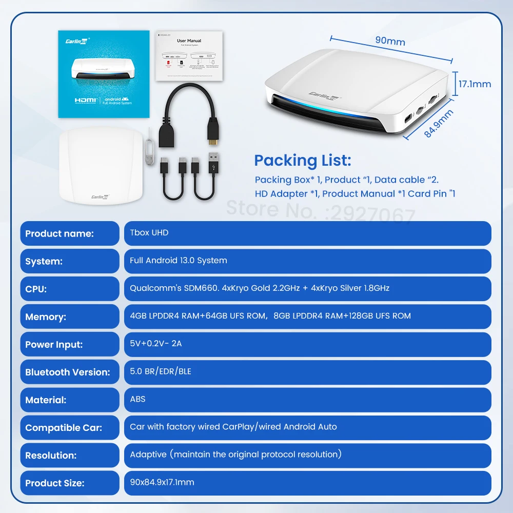 HDMI CarlinKit ȵ̵ 13 ī÷ Ai ڽ, SDM660 6225  ī÷, ȵ̵ ڵ  TV Ʈ ڽ, OEM  8G + 128G