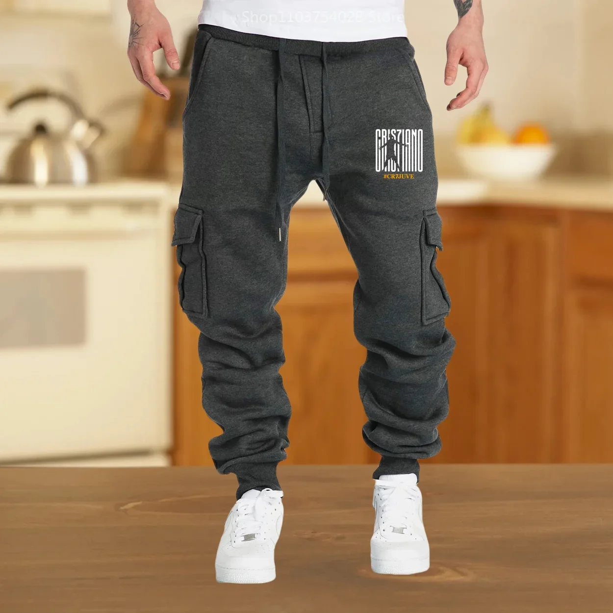Autumn Winter Men Jogger Sweatpants Running Sportswear Pockets Loose Grey Sweatpants Casual Cargo Trousers for Men Fitness