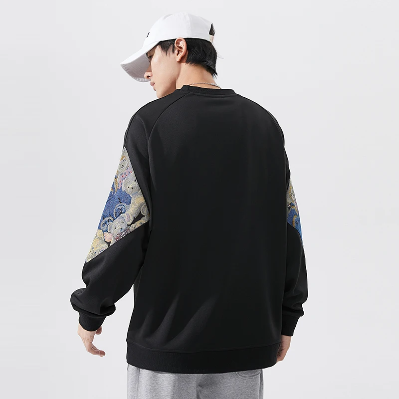 Bear Embroidered Sweatshirts for Men Clothing Loose Casual Pullovers Fashion Sportwear Autumn Winter Warm Sweater Casual Tops