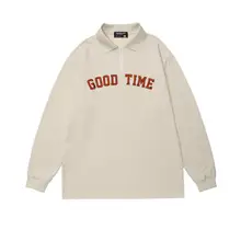 T shirt manches longues col Semi ouvert pour homme, Polo brodé avec lettres, ample, tendance, de marque Ins Street Tide 