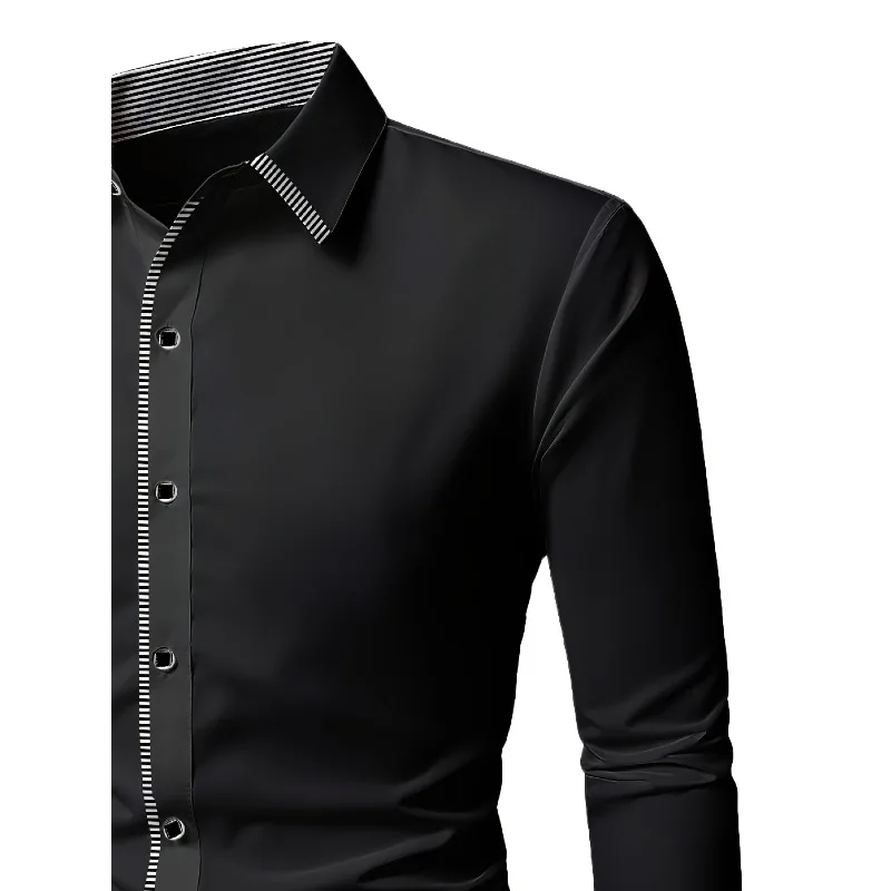 2025 جديد الرجال المرقعة قميص فساتين راقية سهرة كم طويل الذكية عادية أربعة الموسم رجل مايكرو مطاطا القمصان