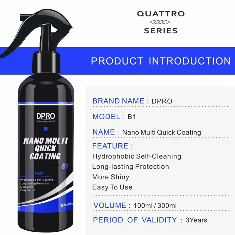 Dpro Nano Coating Spray 300/100ml Ceramic Liquid Glass Waterproof Hydrophobic Quick Coat Auto Paint Care Car Detailing M-B1 car buffing