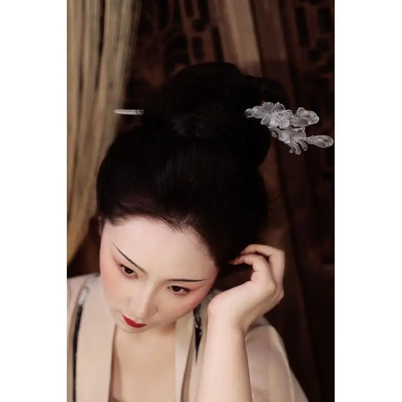 옥난초 투명한 차가운 바람 머리핀 한복 고대 스타일 머리 장식 투명한 헤어 액세서리