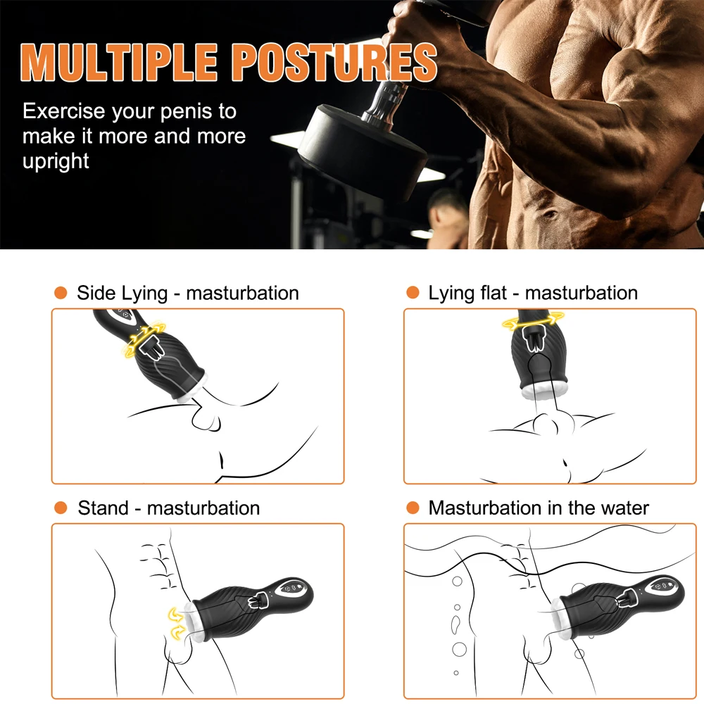 Masturbatore maschile automatico Rotazione della tazza Glande Massaggiatore Vibrazione Stroker Ritardo Allenatore duraturo Giocattoli del sesso per M_voghion.com