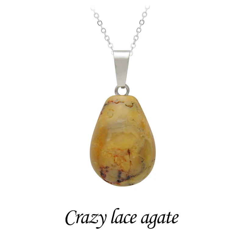 European And American Jewelry Natural Stone Crystal Necklace Women Agate Drop Pendant Clavicle Necklace Oval Jade Small Pendant