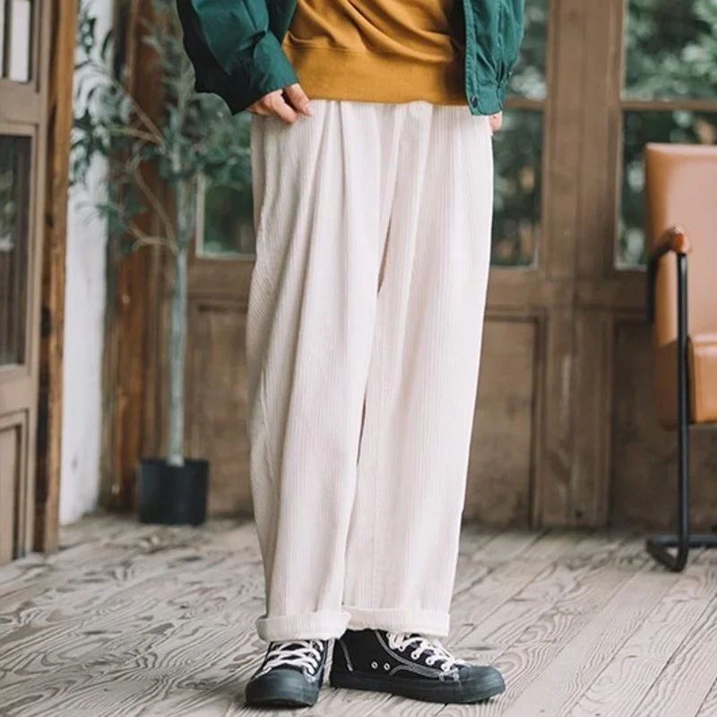 

Vintage Autumn Mens Corduroy Wide Leg Pants Casual Straight Long Trousers 2022 New Harajuku Loose Fit Cargo Pants Streetwear