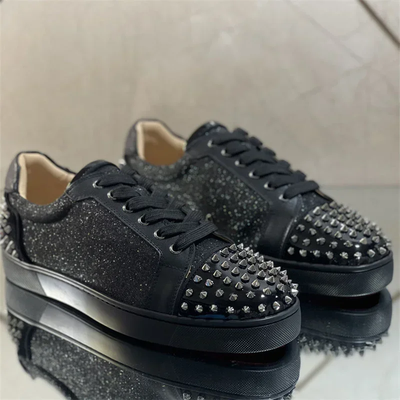 Luxury Brand Leisure Style Red Sole Low Top Rivets Shoes For Men's Casual Flat Loafers Women's Round Toe Lace Up Zipper Sneakers 2