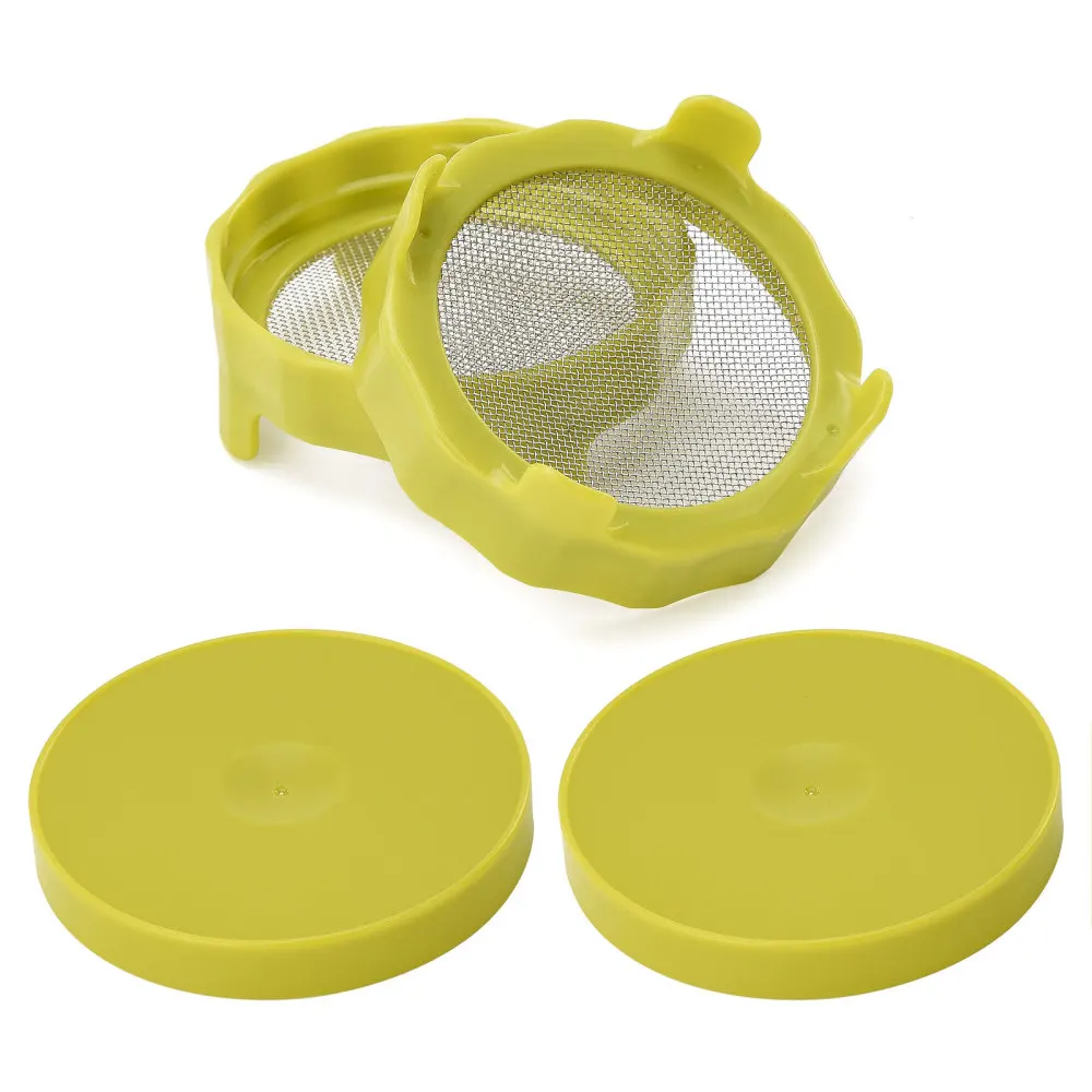 Plastic Sprouting Lid with Stainless Steel Screen Mesh Cover Cap for 86mm Wide Mouth Mason Sprout Jars Germination Strainer