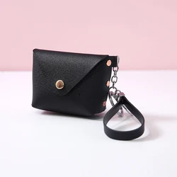 Chic Zippered PU Leather Wristlet Keychain Wallet (Black)