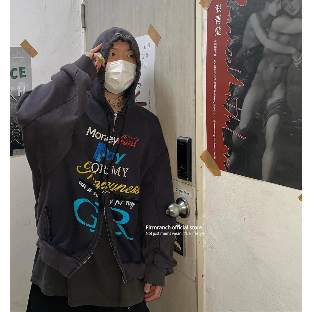 

Модные черные толстовки firmранчо корейского проекта с красочными буквами, рубашка с капюшоном для мужчин и женщин, осенняя Толстовка большого размера
