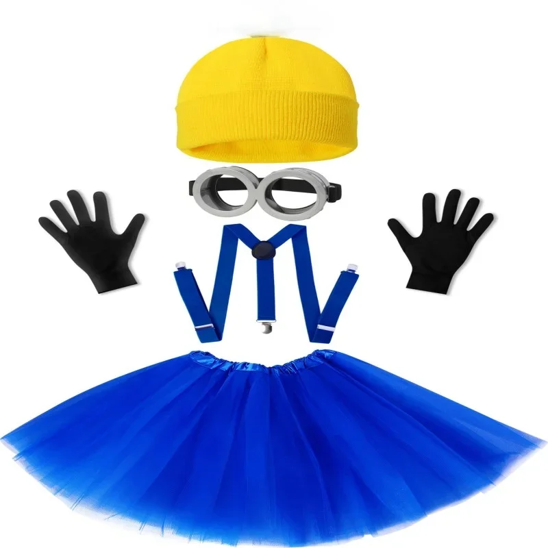 Halloween Costume for Adult Women,Goggles/Yellow Beanie/Blue Dress/Suspenders/Gloves Halloween Costume Accessories