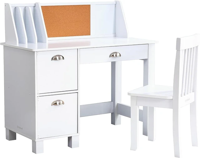  KidKraft Wooden Study Desk for Children with Chair, Bulletin  Board and Cabinets, White : Home & Kitchen