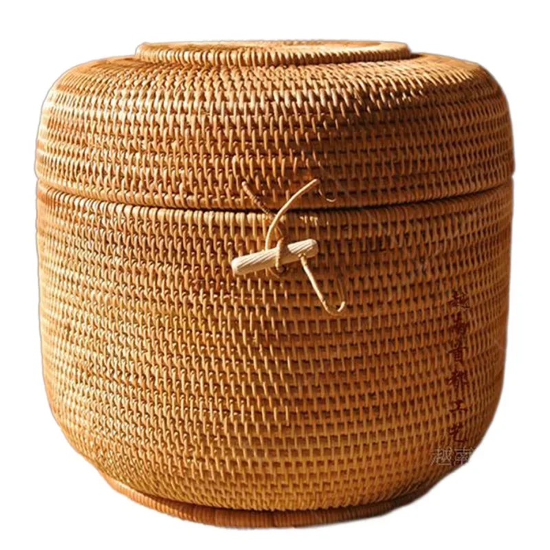 Multifunction Tea Caddy Hand Woven Rattan Storage Basket Organizadores for Sundries Jewelry Tea Ornaments Food Storage Container 6
