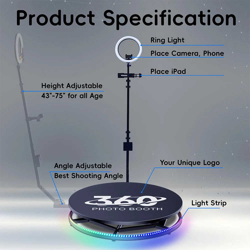 회전 사진 부스 360 카메라, 사진 부스 회전 스탠드, 360 사진 부스 자동 회전 셀카 기계, 파티용 80 90 100cm