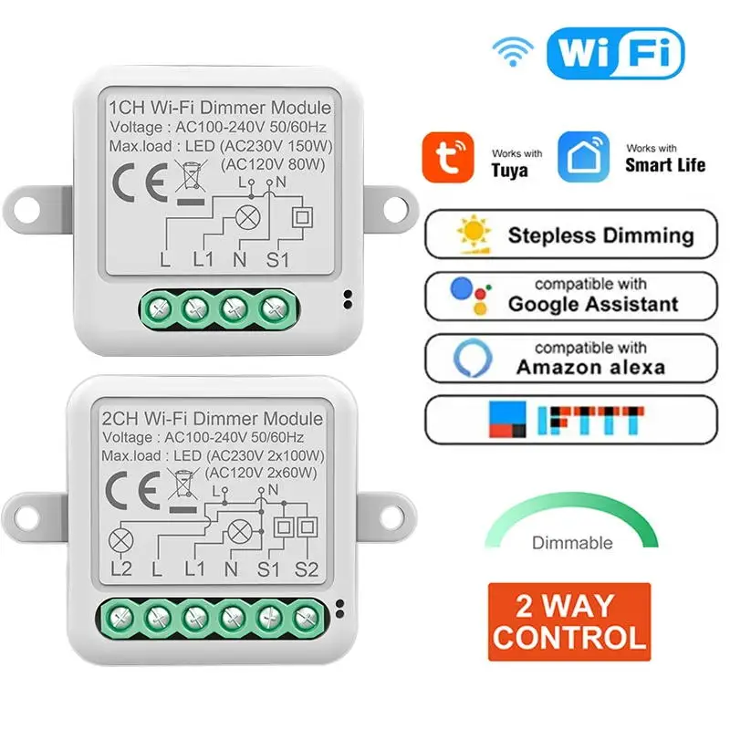 Tuya Wifi & Zigbee 3.0 Módulo Interruptor Dimmer Disjuntor Inteligente Suporta Controle de Vias Interruptor Regulável Trabalhar com Alexa Alice Google Home