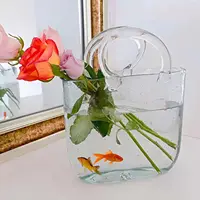 Creative Transparent Glass Handbag Fish Tank Vase Living Room Flower Arrangement Hydroponic Decoration Fish Tank Decoration Gift 1