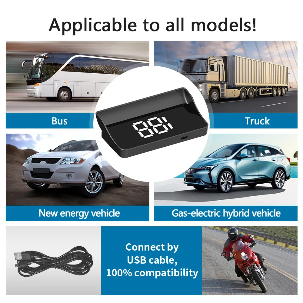 Universal Multifunctional HUD Clear LCD Projection Precise Display Of Vehicle Speed At Miles Per Hour Battery Free