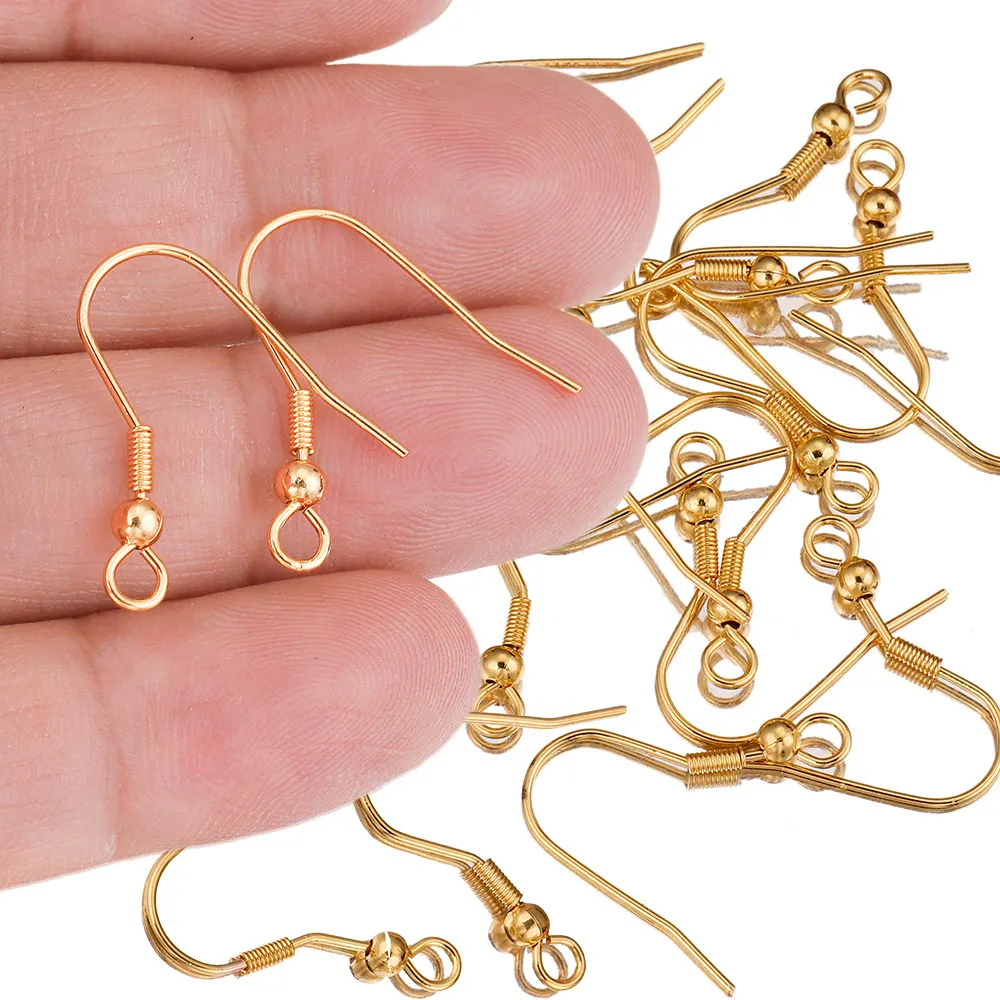  200PCS Hypoallergenic Bead & Spring Surgical Stainless Steel  Earring Hooks With 200pcs Earring backs For Jewelry Making DIY (Golden).