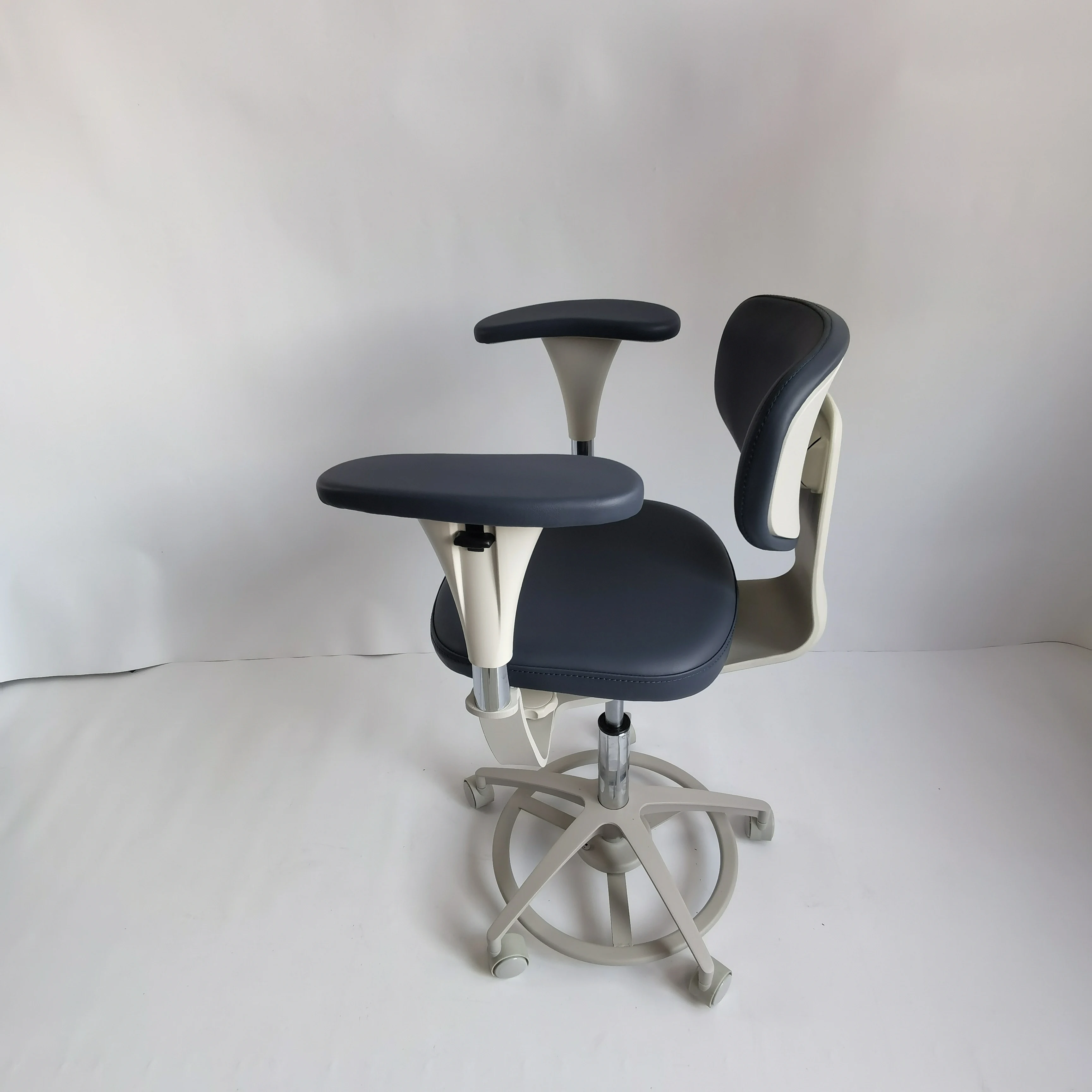 Medical Dental Saddle Assistant Chair Stool With Rotatable Armrest And Ergonomic Back Support For Dentist Microscope Operator