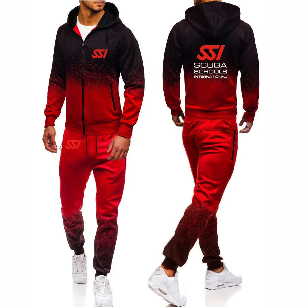 New Scuba Diving Dive SSI Printed Men Zipper Hoodie Jacket + Pants Drawstring Classic Harajuku Fashion Gradient Color Sportswear